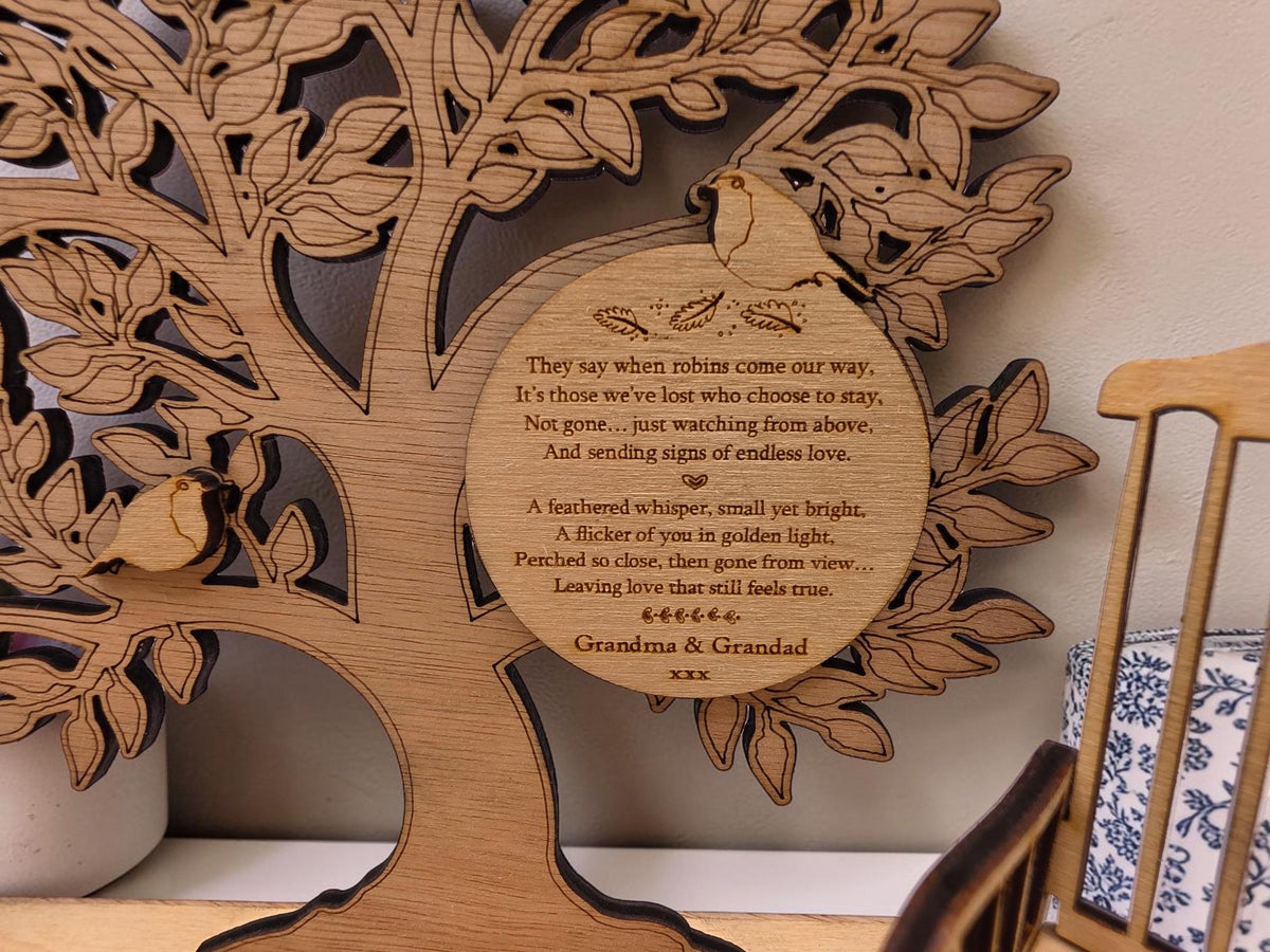 Personalised candle memorial display - Robin - rocking chair - rustic - xmas - memory - decoration -decor - remembrance - family - plaque