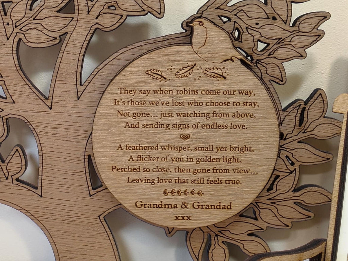 Personalised candle memorial display - Robin - rocking chair - rustic - xmas - memory - decoration -decor - remembrance - family - plaque