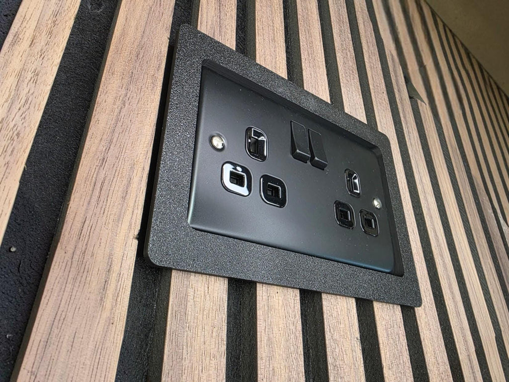 Acoustic Panel Socket Surrounds | Single & Double Socket Options | Media Wall Socket Trim | Slat Wall Socket Cover | Professional Finish