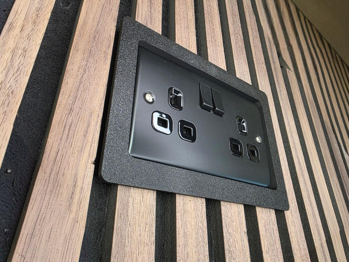 Acoustic Panel Socket Surrounds | Single & Double Socket Options | Media Wall Socket Trim | Slat Wall Socket Cover | Professional Finish