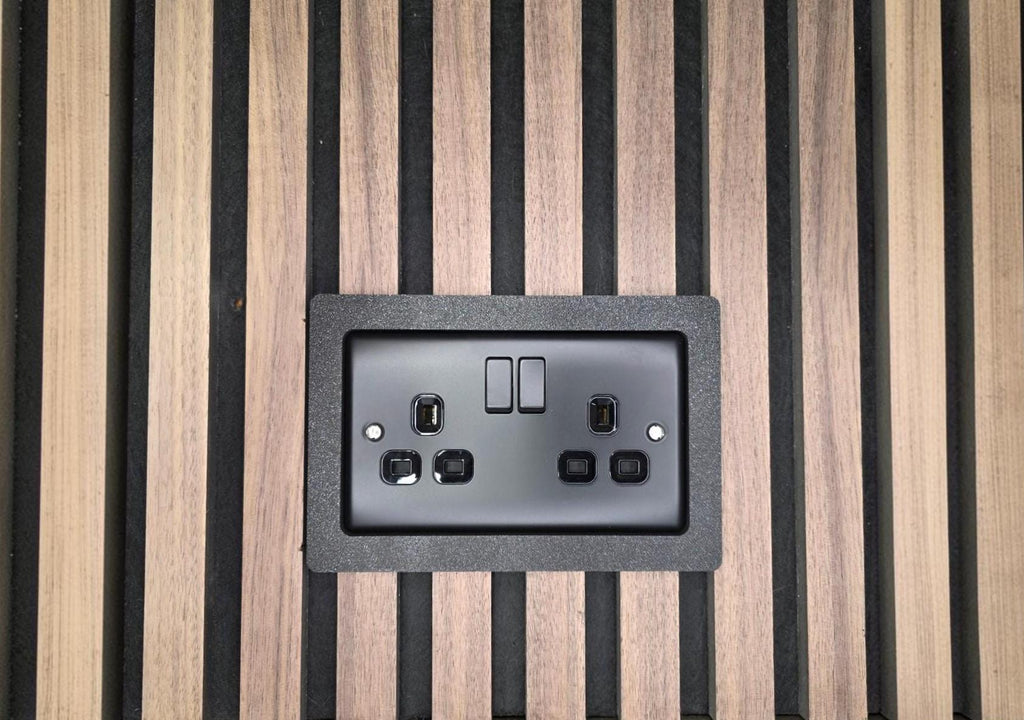 Acoustic Panel Socket Surrounds | Single & Double Socket Options | Media Wall Socket Trim | Slat Wall Socket Cover | Professional Finish