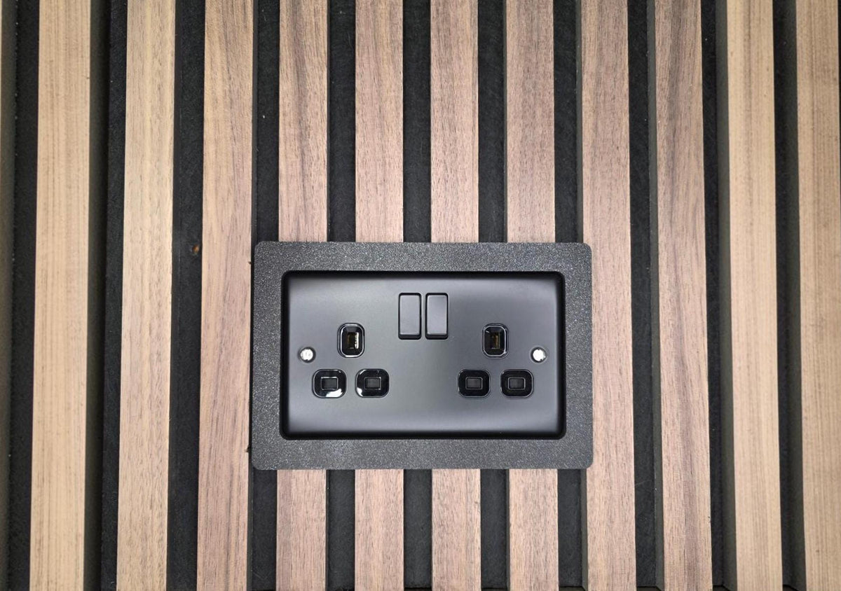 Acoustic Panel Socket Surrounds | Single & Double Socket Options | Media Wall Socket Trim | Slat Wall Socket Cover | Professional Finish