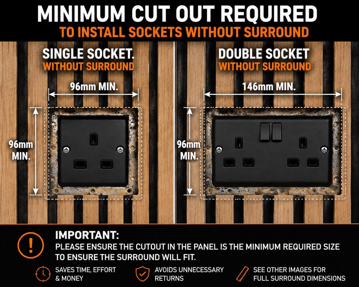 Acoustic Panel Socket Surrounds | Single & Double Socket Options | Media Wall Socket Trim | Slat Wall Socket Cover | Professional Finish