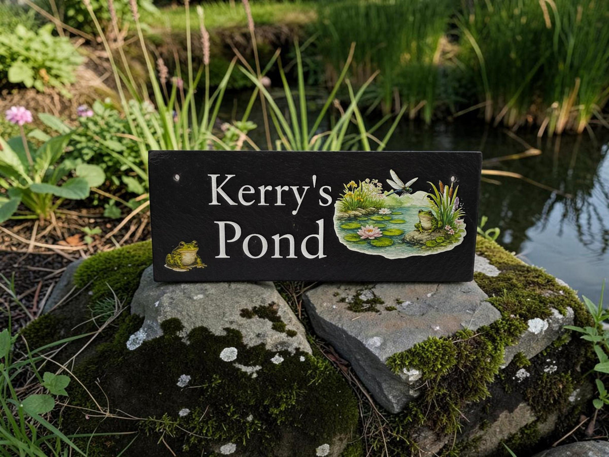 Personalised Garden Pond sign decoration - Printed onto high quality Welsh slate - great gift - Koi Pond - Gardening - rockery - yard art