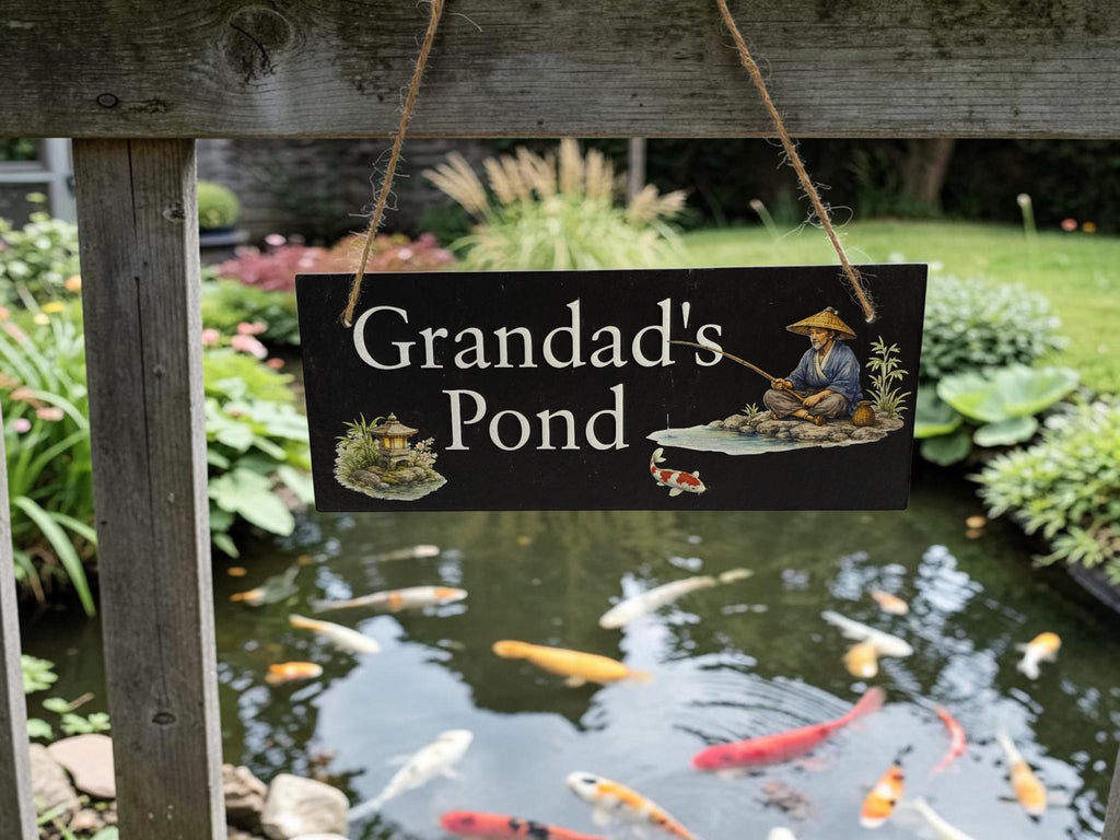 Personalised Garden Pond sign decoration - Printed onto high quality Welsh slate - great gift - Koi Pond - Gardening - rockery - yard art