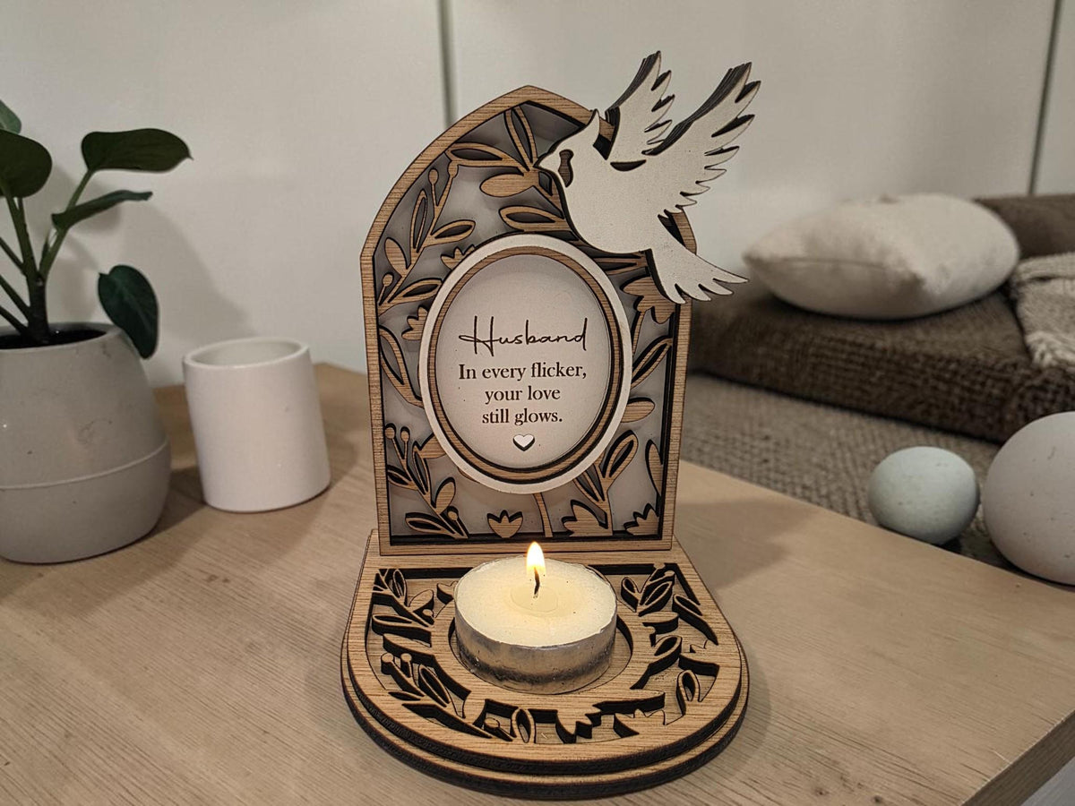 Personalised candle memorial display - Angel - Anniversary - rustic - xmas - memory - decoration - decor - remembrance - family - plaque