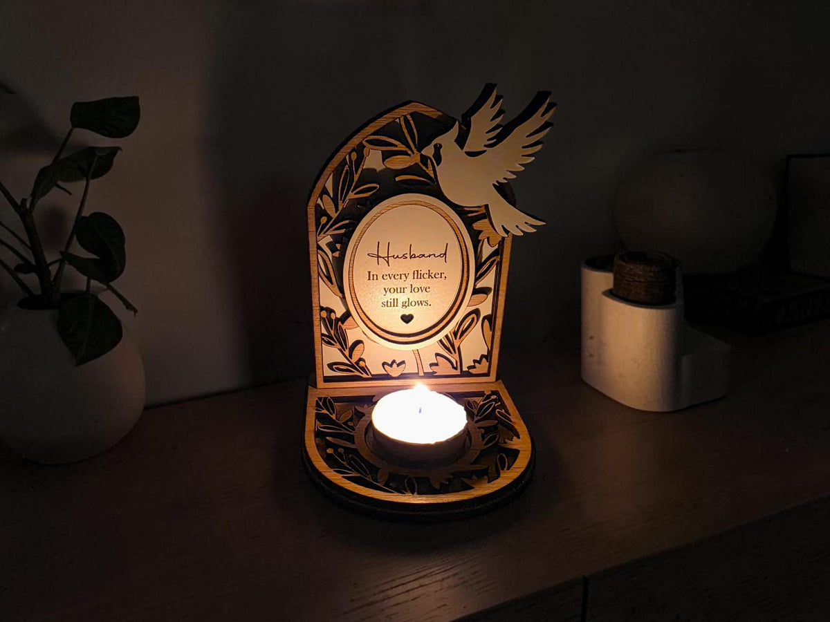 Personalised candle memorial display - Angel - Anniversary - rustic - xmas - memory - decoration - decor - remembrance - family - plaque