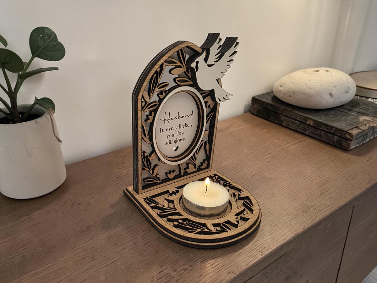 Personalised candle memorial display - Angel - Anniversary - rustic - xmas - memory - decoration - decor - remembrance - family - plaque