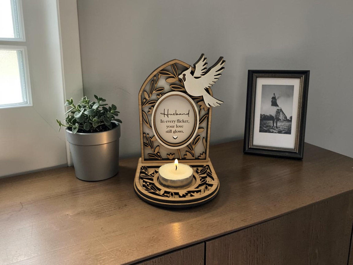 Personalised candle memorial display - Angel - Anniversary - rustic - xmas - memory - decoration - decor - remembrance - family - plaque