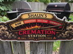 Personalised Cremation Station BBQ Sign | Funny BBQ Plaque | Custom Family Name BBQ Sign | Garden Bar & Man Cave Decor - Outdoor Kitchen