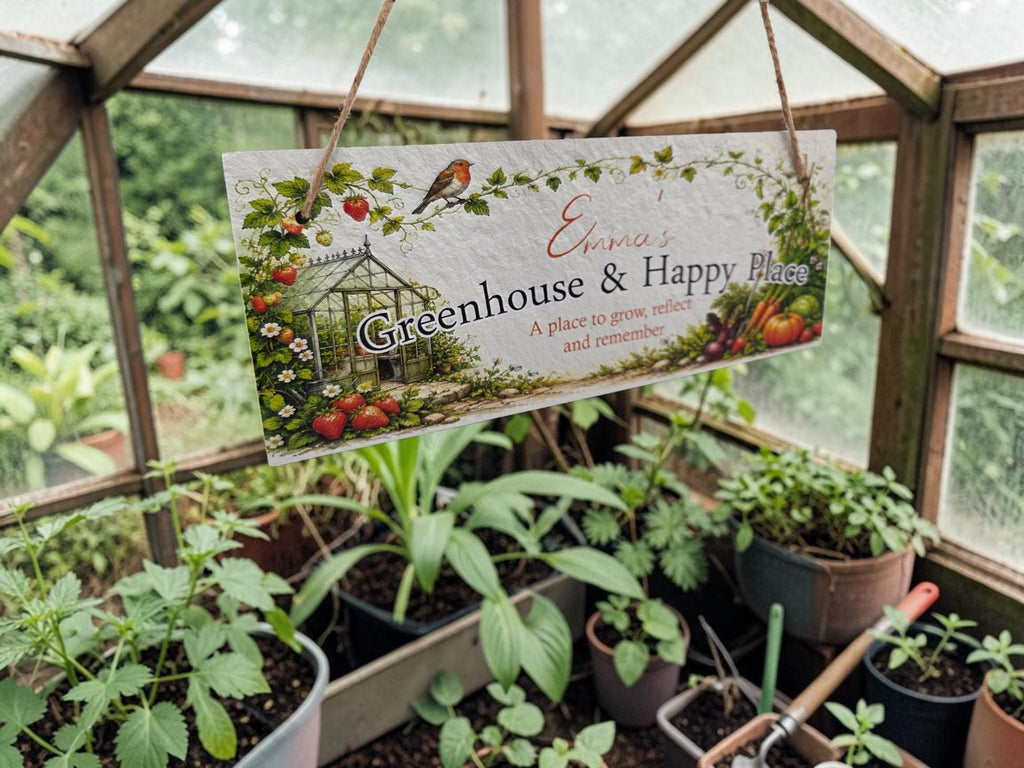 Personalised Greenhouse Sign | Happy Place Plaque | Custom Garden Gift | Greenhouse Decor | Welsh Slate - Gardening - rockery - yard art