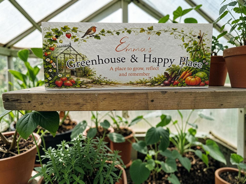 Personalised Greenhouse Sign | Happy Place Plaque | Custom Garden Gift | Greenhouse Decor | Welsh Slate - Gardening - rockery - yard art