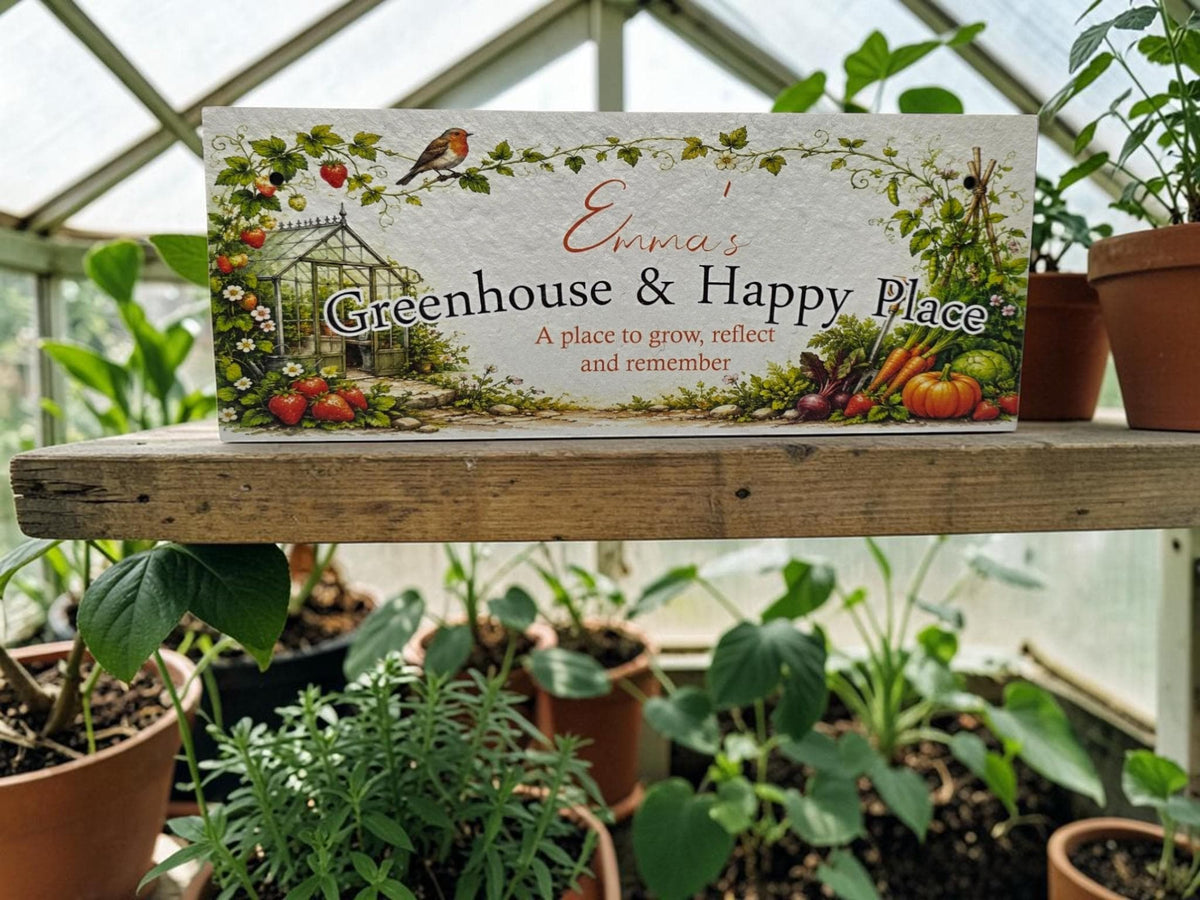 Personalised Greenhouse Sign | Happy Place Plaque | Custom Garden Gift | Greenhouse Decor | Welsh Slate - Gardening - rockery - yard art