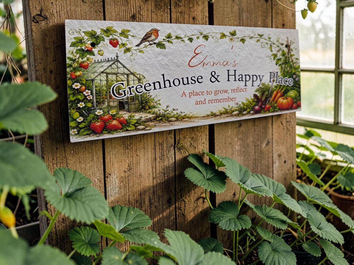 Personalised Greenhouse Sign | Happy Place Plaque | Custom Garden Gift | Greenhouse Decor | Welsh Slate - Gardening - rockery - yard art