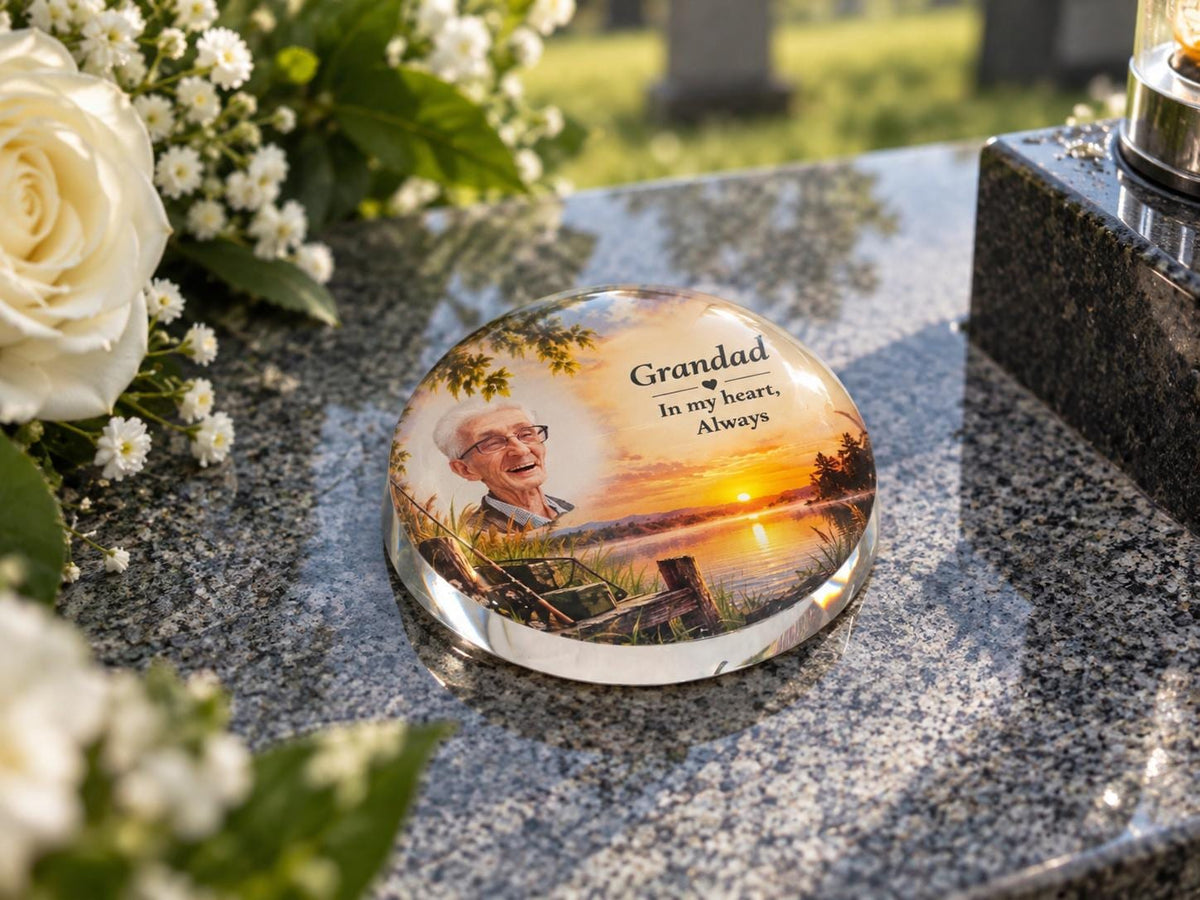 Personalised Glass Memorial Ornament with Photo | Grave Memorial Plaque | In Loving Memory Keepsake | Graveside Remembrance Gift