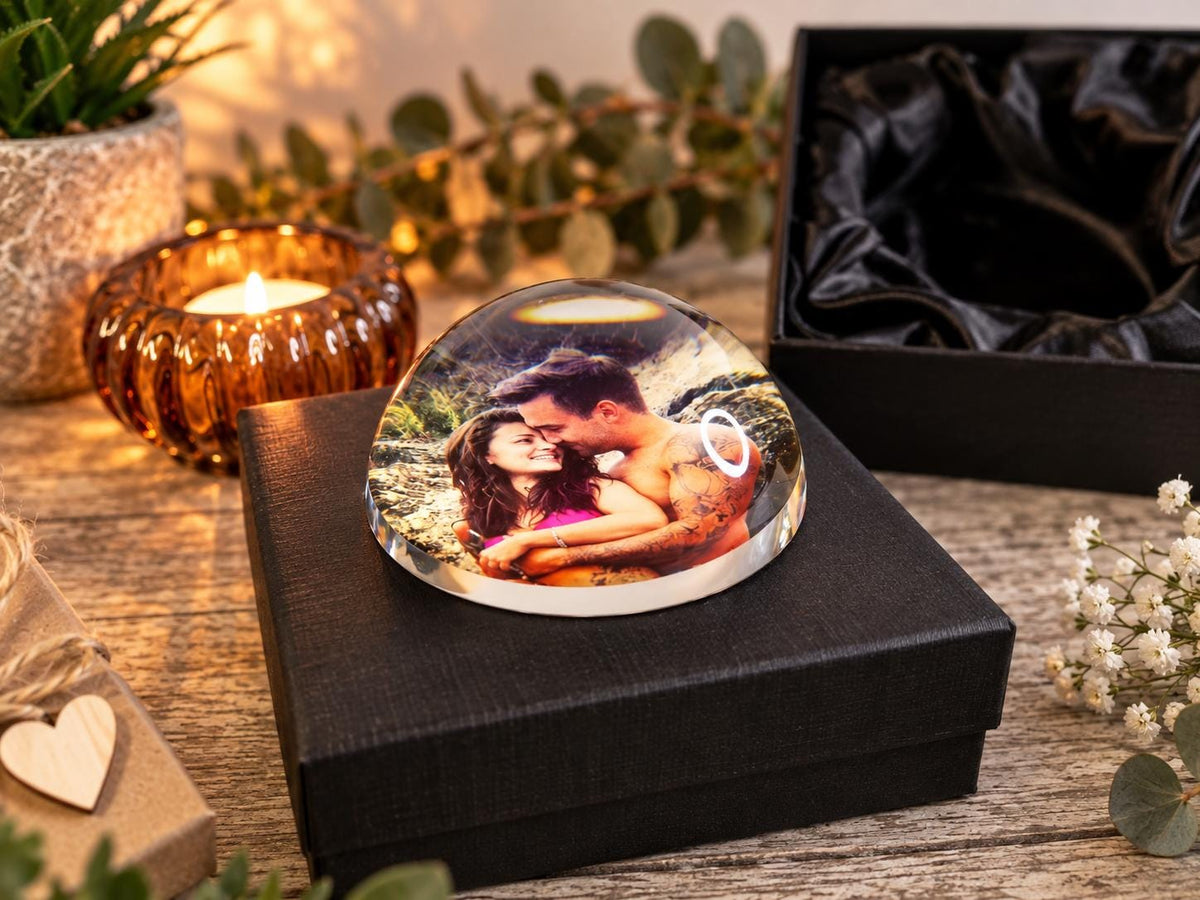 Personalised Glass Photo Paperweight | Custom Picture Ornament | Glass Photo Keepsake | Personalised Gift | Photo Display Gift Boxed