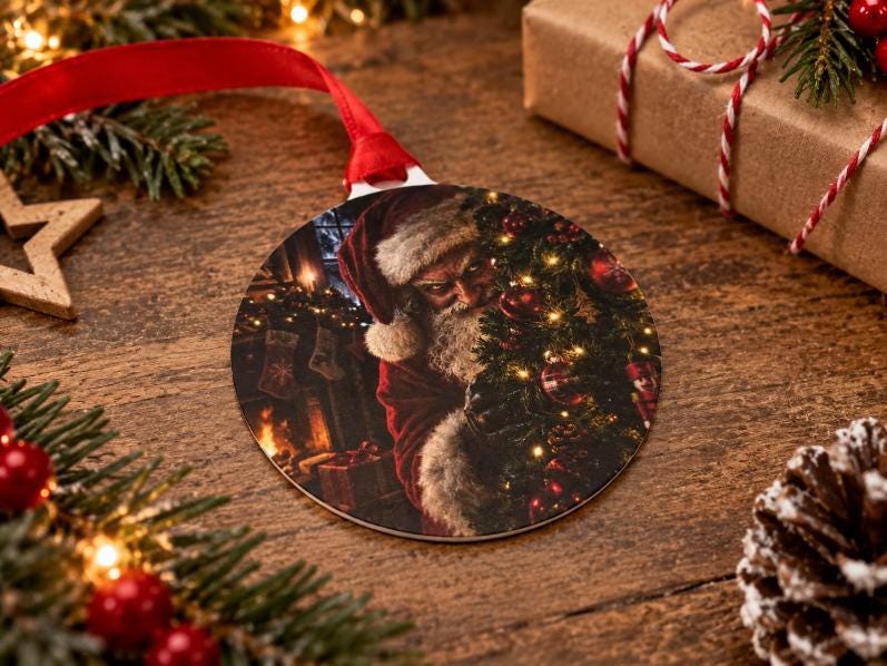Creepy Christmas Bauble | Bad Santa Horror Christmas Decoration | Dark Christmas Tree Ornament | Gothic Xmas Bauble | Alternative Gift