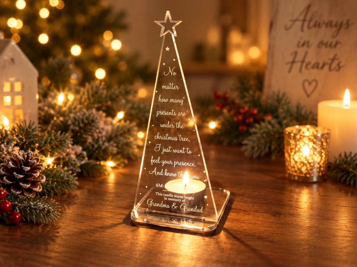Personalised Christmas candle memorial display - Christmas tree -rustic - xmas - memory - decoration -decor - rememberance - family - plaque