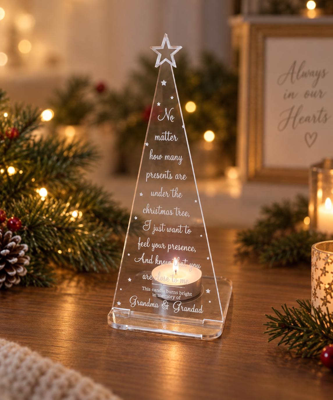 Personalised Christmas candle memorial display - Christmas tree -rustic - xmas - memory - decoration -decor - rememberance - family - plaque