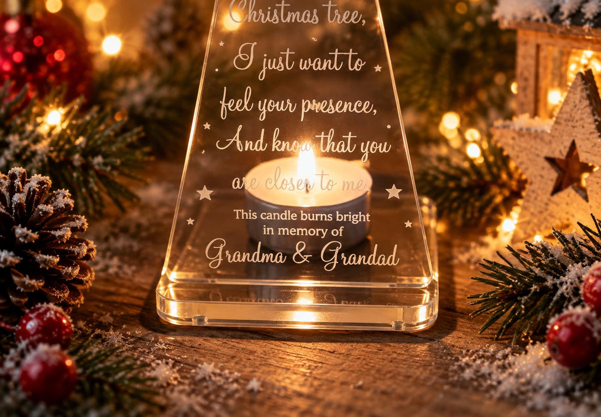 Personalised Christmas candle memorial display - Christmas tree -rustic - xmas - memory - decoration -decor - rememberance - family - plaque
