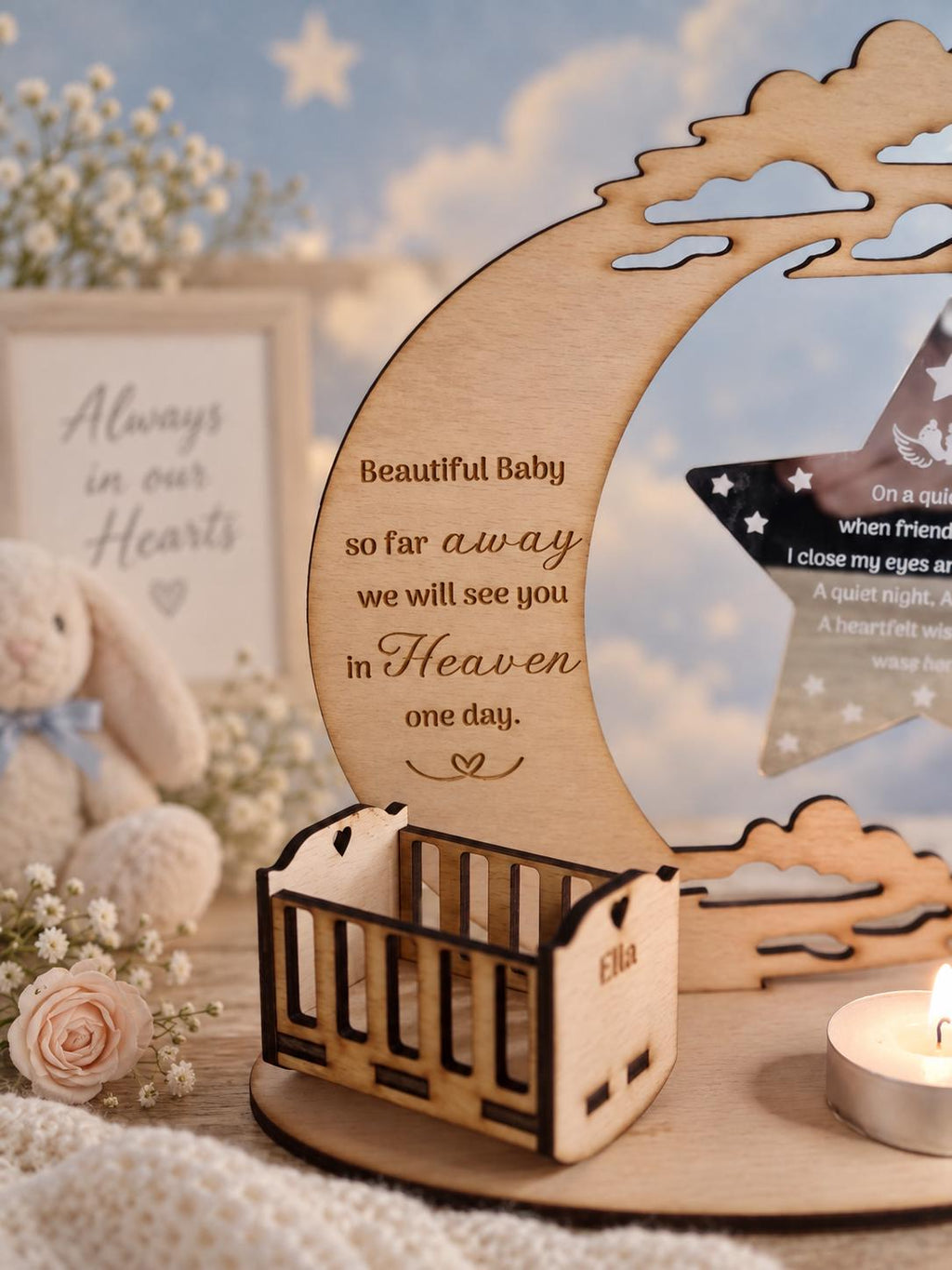 Personalised baby memorial candle holder with poem. Stunning remembrance item. Display, memories, Wave Of Light, anniversary of death, birth
