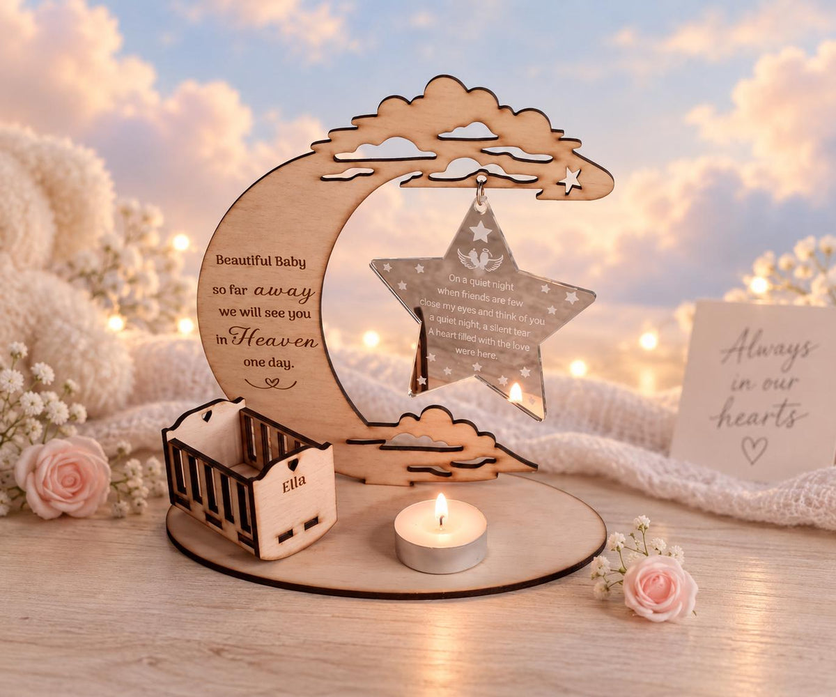 Personalised baby memorial candle holder with poem. Stunning remembrance item. Display, memories, Wave Of Light, anniversary of death, birth