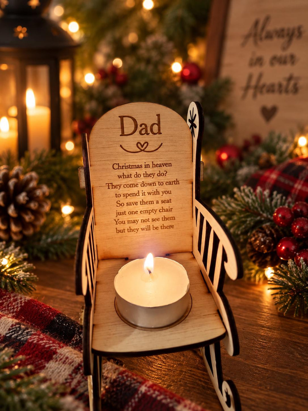 Personalised Christmas candle memorial display - rocking chair - chair - xmas - memory - decoration -decor - rememberance - family - plaque
