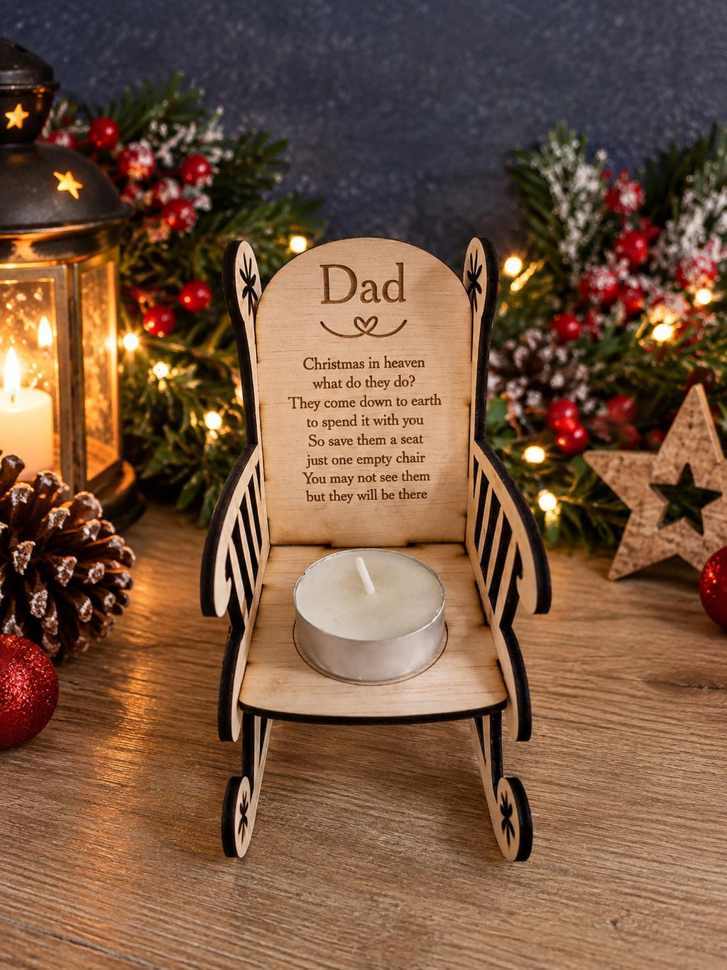 Personalised Christmas candle memorial display - rocking chair - chair - xmas - memory - decoration -decor - rememberance - family - plaque