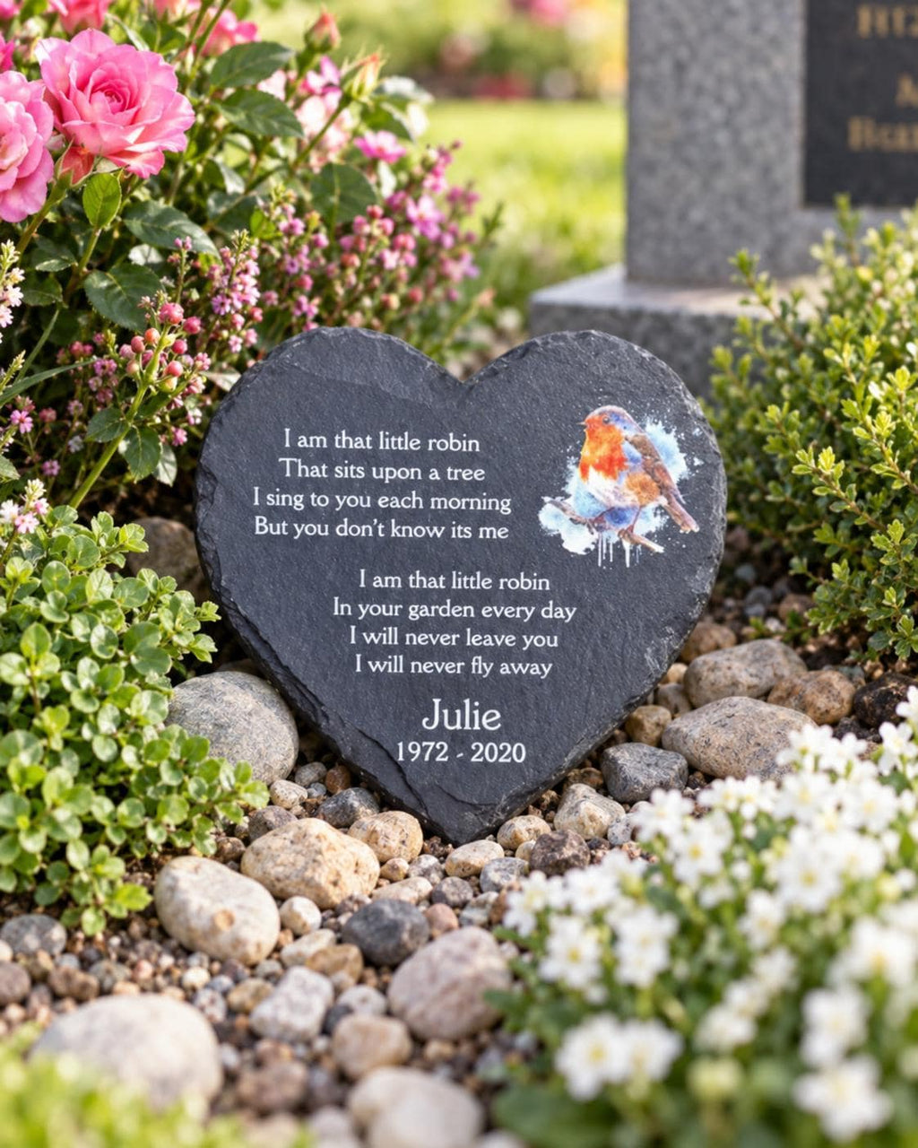 Personalised Robin Memorial grave marker, memorial slate - Memory - Indoor - Outdoor - Garden - Caravan - Grave side - Candle Display - Gift