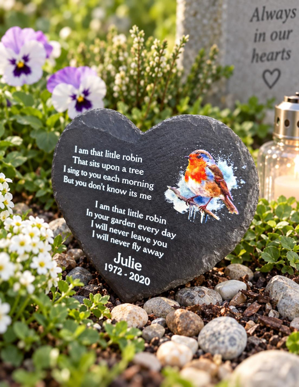 Personalised Robin Memorial grave marker, memorial slate - Memory - Indoor - Outdoor - Garden - Caravan - Grave side - Candle Display - Gift