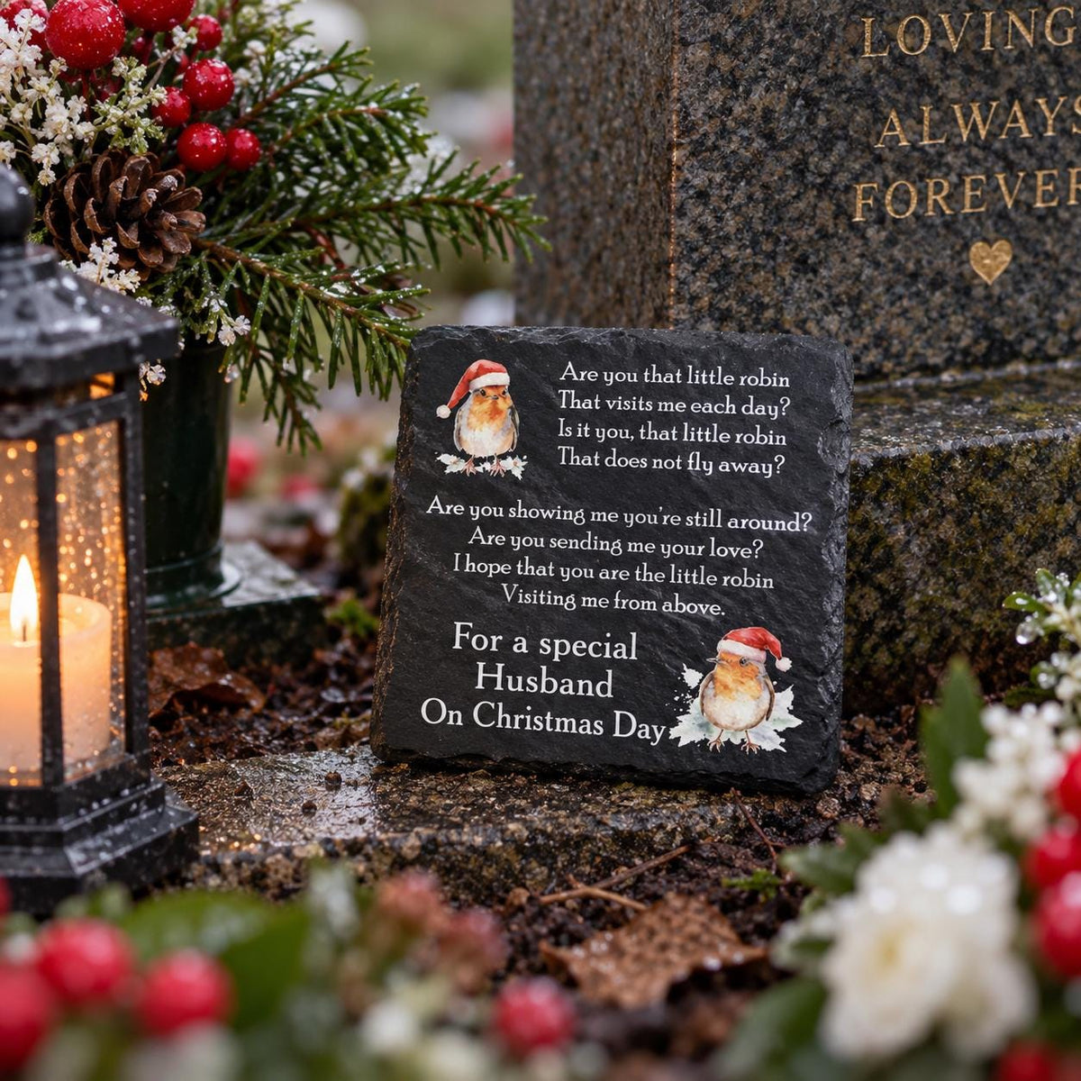 Personalised Christmas Memorial grave marker - Robin - memorial - Memory - Indoor - Outdoor - Garden - Caravan - Grave side - Gift - Urn