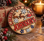 Personalised Christmas Name Plaque - Family Name Sign - xmas at the - Gift - Door - Home - Garden - Santa - Children - Father Christmas