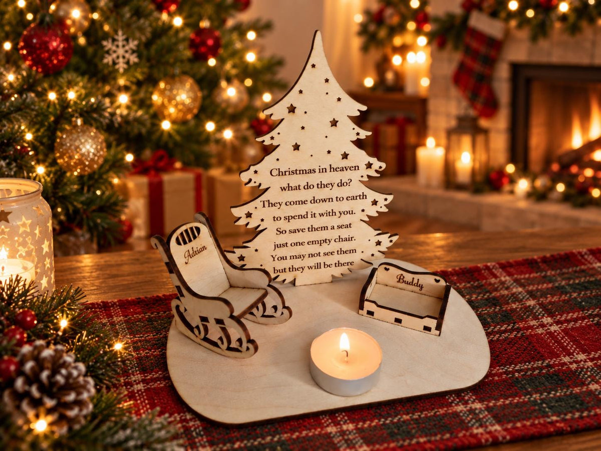 Personalised Christmas candle memorial display - rocking chair -rustic - xmas - memory - decoration -decor - remembrance - family - plaque