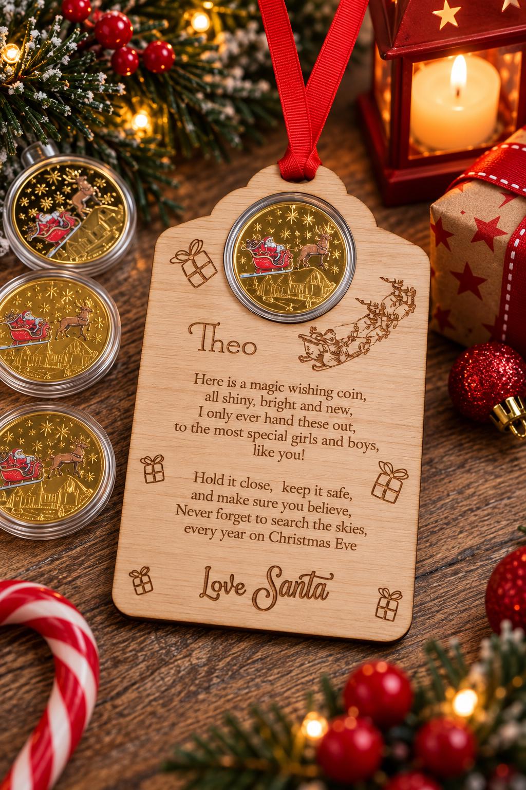 Santas Magic Coin - Personalised - great stocking filler - children's surprise - lost button - driving license - keepsake - first christmas