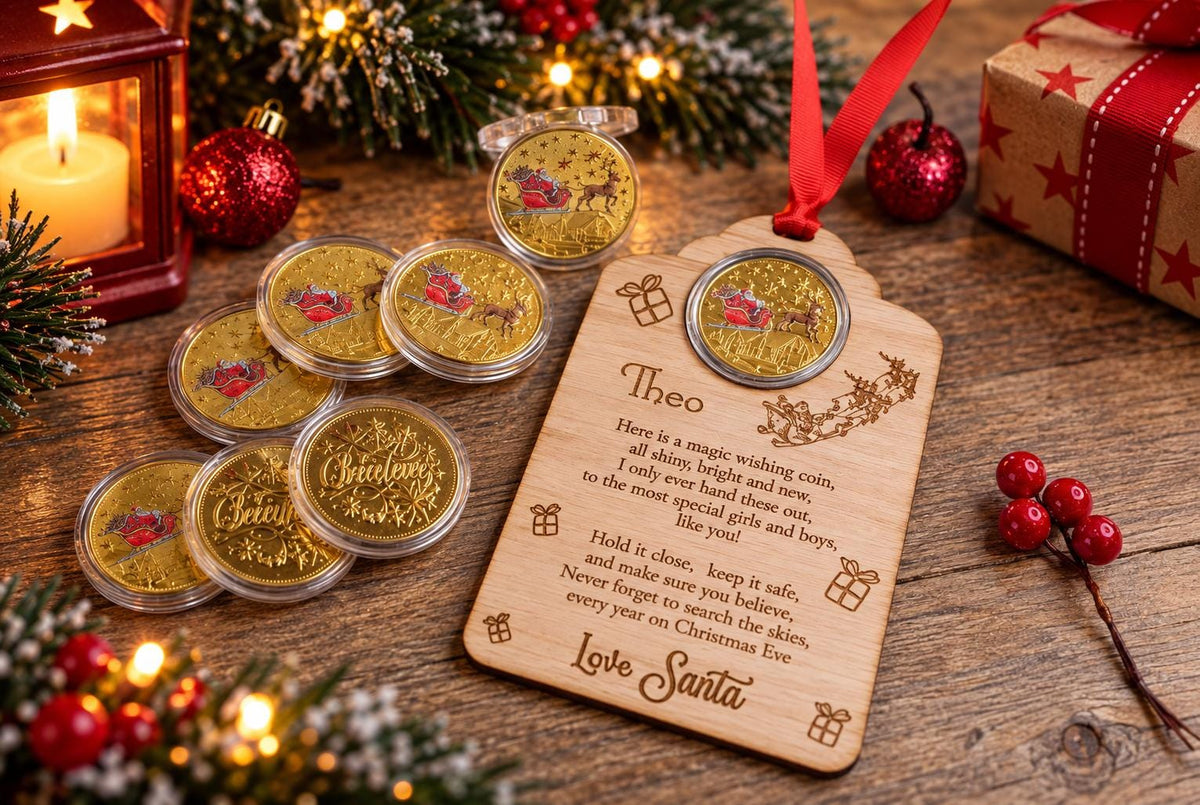 Santas Magic Coin - Personalised - great stocking filler - children's surprise - lost button - driving license - keepsake - first christmas