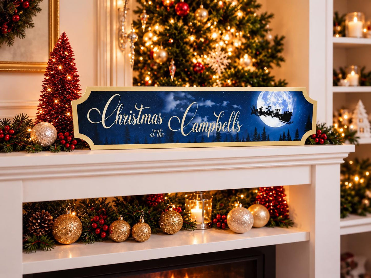 Personalised Christmas at the Family Name Sign - Christmas decor - Decoration - Plaque - Street sign - Railway - Xmas - Gift - Present