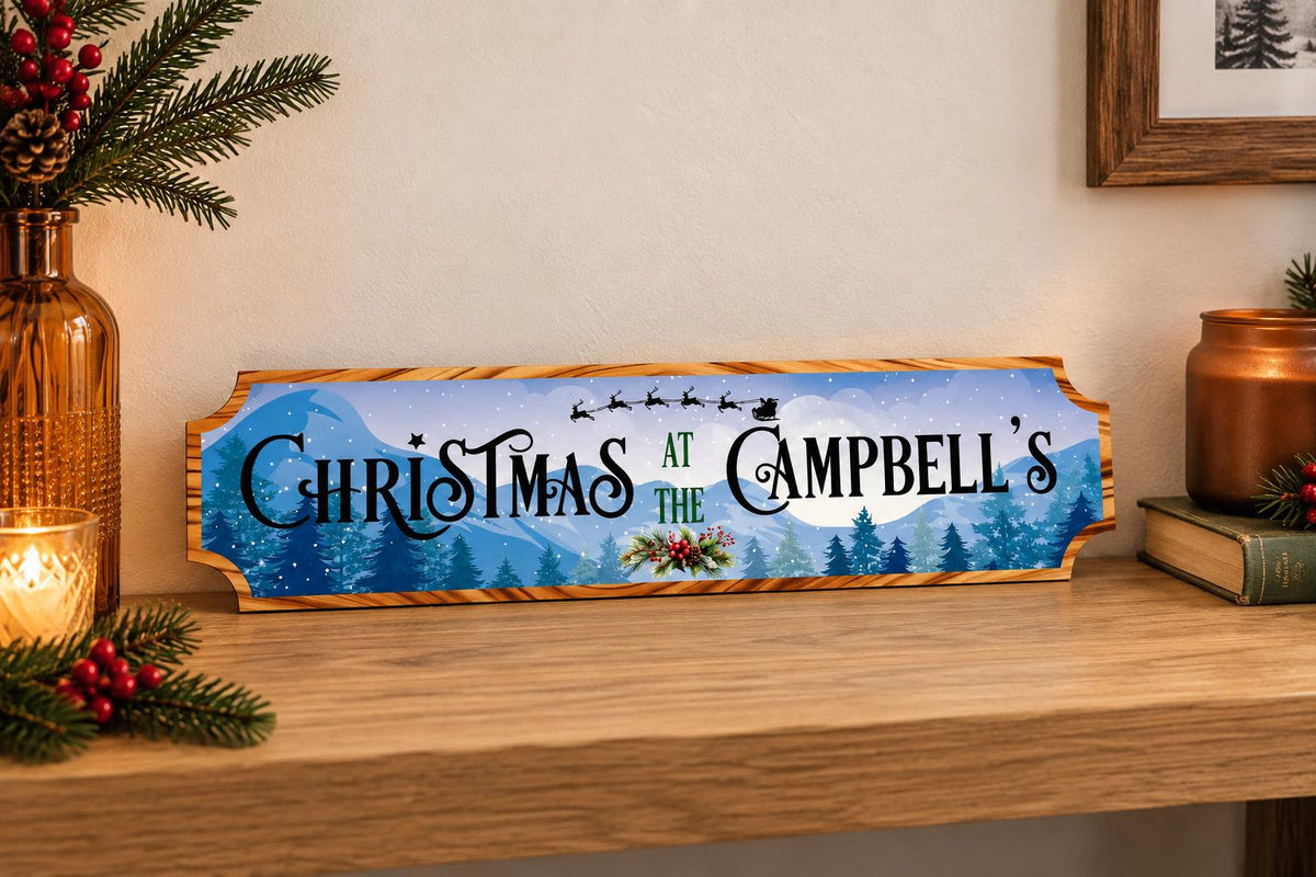 Personalised Christmas at the Family Name Sign - Christmas decor - Decoration - Plaque - Street sign - Railway - Xmas - Gift - Present