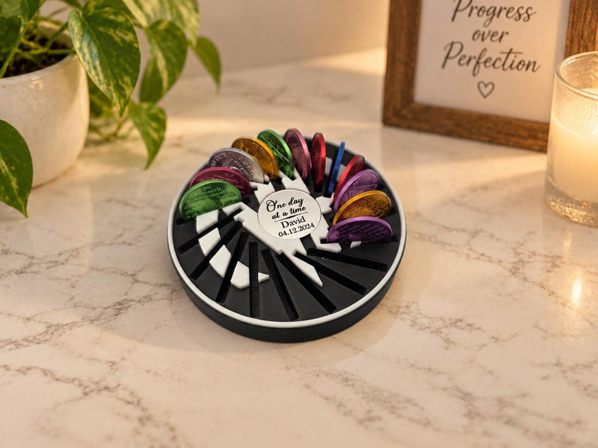 Personalised Recovery Token Display - Chips - Personalized Serenity Prayer Recovery Chip Holder - NA display - Sobriety - Ornament - Coins