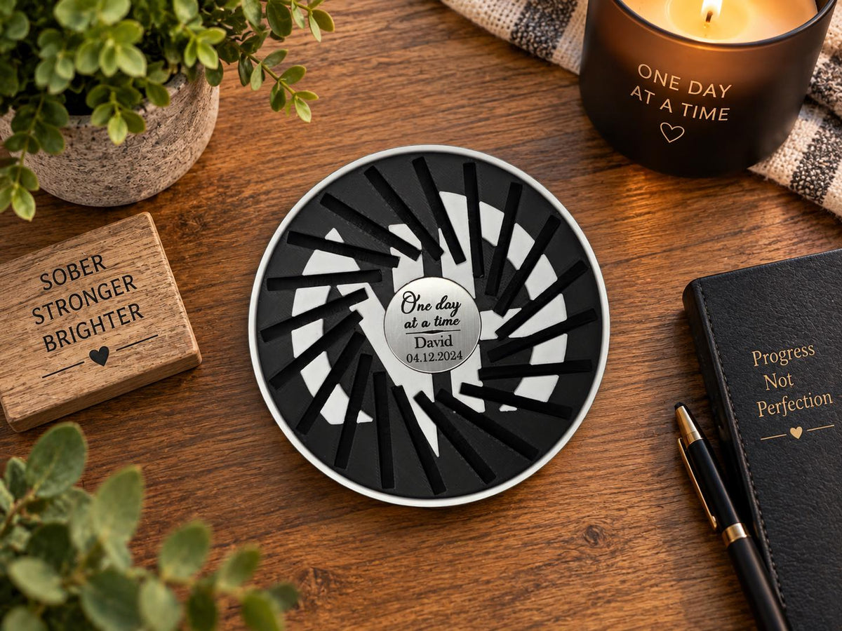 Personalised Recovery Token Display - Chips - Personalized Serenity Prayer Recovery Chip Holder - NA display - Sobriety - Ornament - Coins