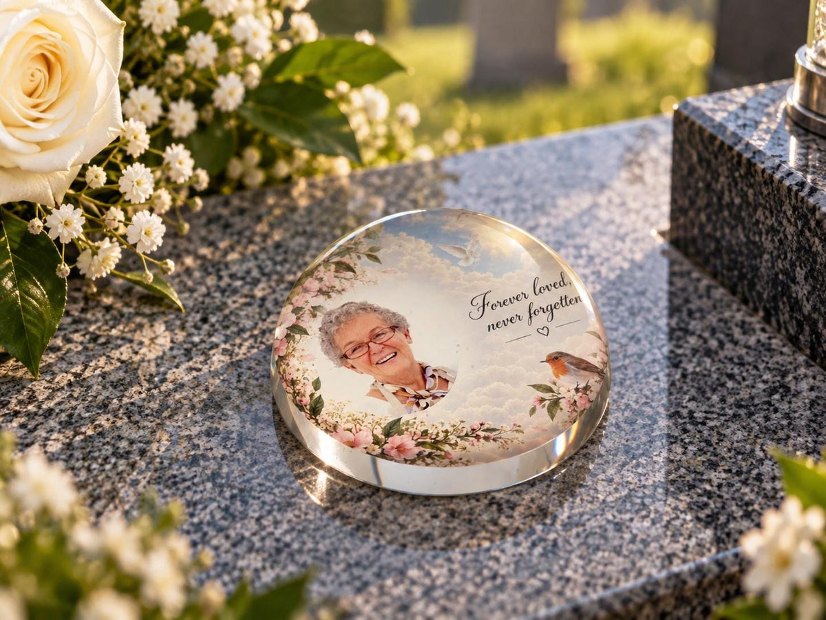Personalised Glass Memorial Ornament with Photo | Grave Memorial Plaque | In Loving Memory Keepsake | Graveside Remembrance Gift