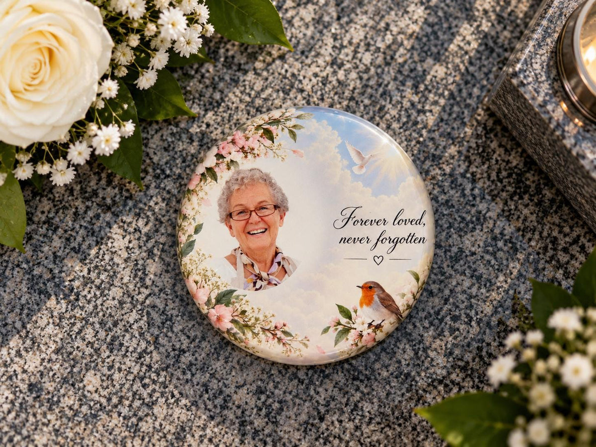 Personalised Glass Memorial Ornament with Photo | Grave Memorial Plaque | In Loving Memory Keepsake | Graveside Remembrance Gift