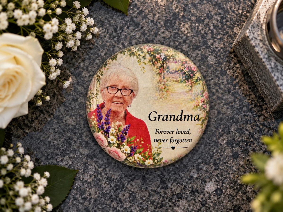 Personalised Glass Memorial Ornament with Photo | Grave Memorial Plaque | In Loving Memory Keepsake | Graveside Remembrance Gift