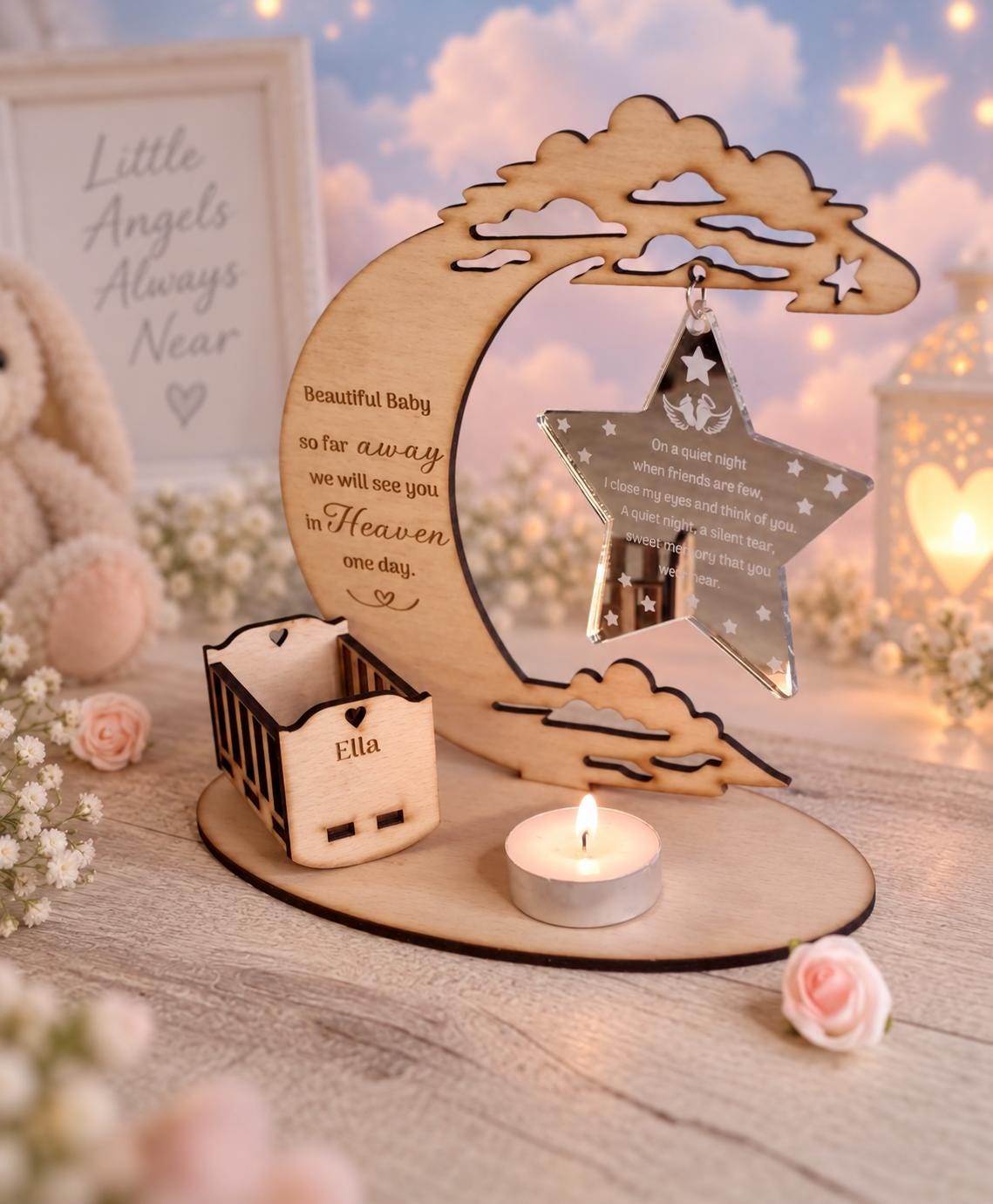 Personalised baby memorial candle holder with poem. Stunning remembrance item. Display, memories, Wave Of Light, anniversary of death, birth