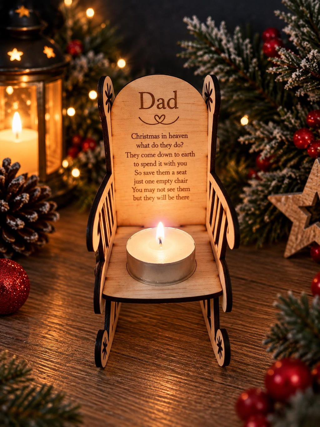 Personalised Christmas candle memorial display - rocking chair - chair - xmas - memory - decoration -decor - rememberance - family - plaque