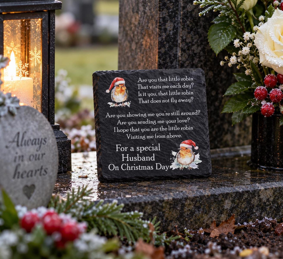 Personalised Christmas Memorial grave marker - Robin - memorial - Memory - Indoor - Outdoor - Garden - Caravan - Grave side - Gift - Urn
