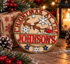 Personalised Christmas Name Plaque - Family Name Sign - xmas at the - Gift - Door - Home - Garden - Santa - Children - Father Christmas