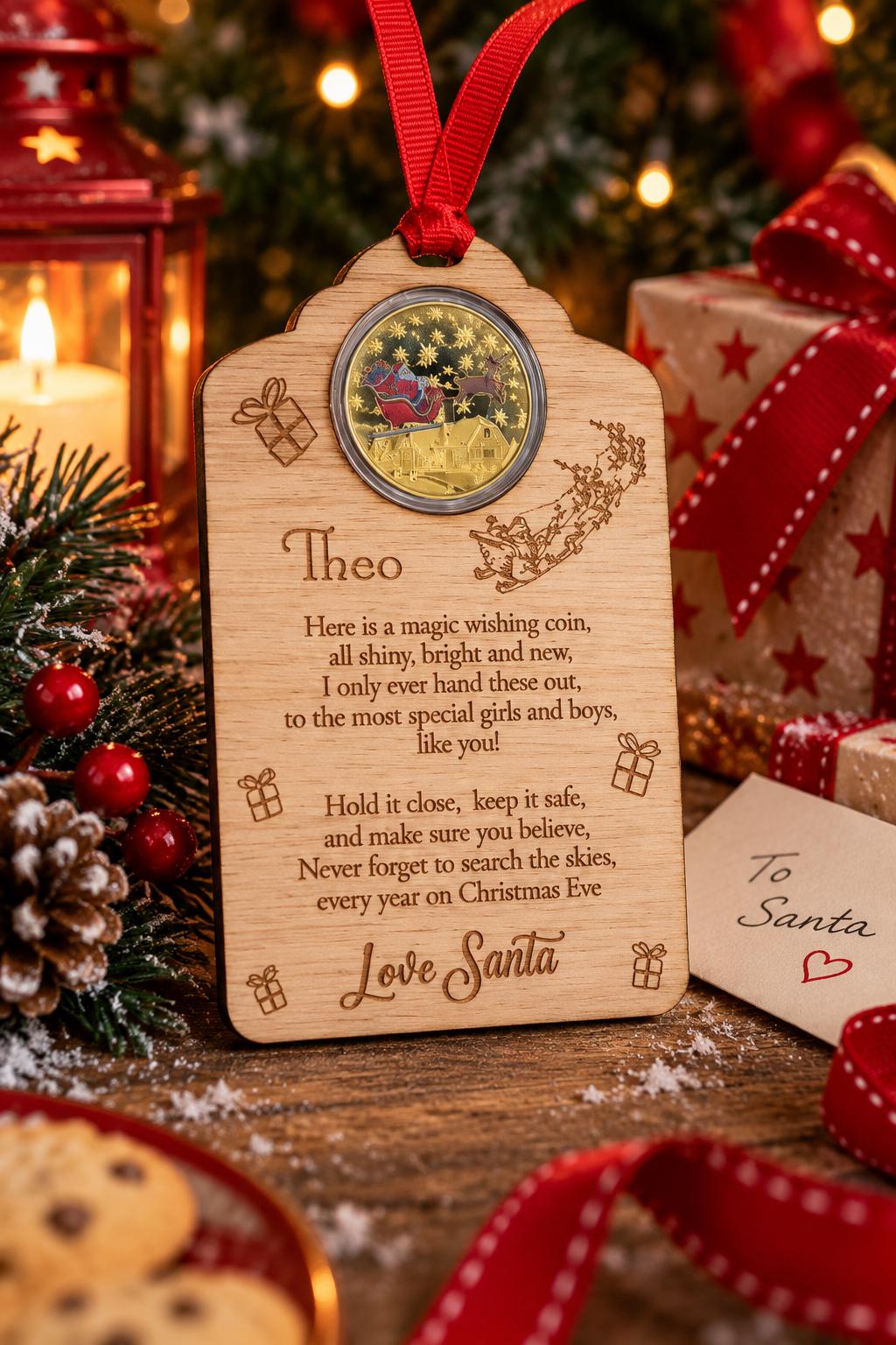 Santas Magic Coin - Personalised - great stocking filler - children's surprise - lost button - driving license - keepsake - first christmas