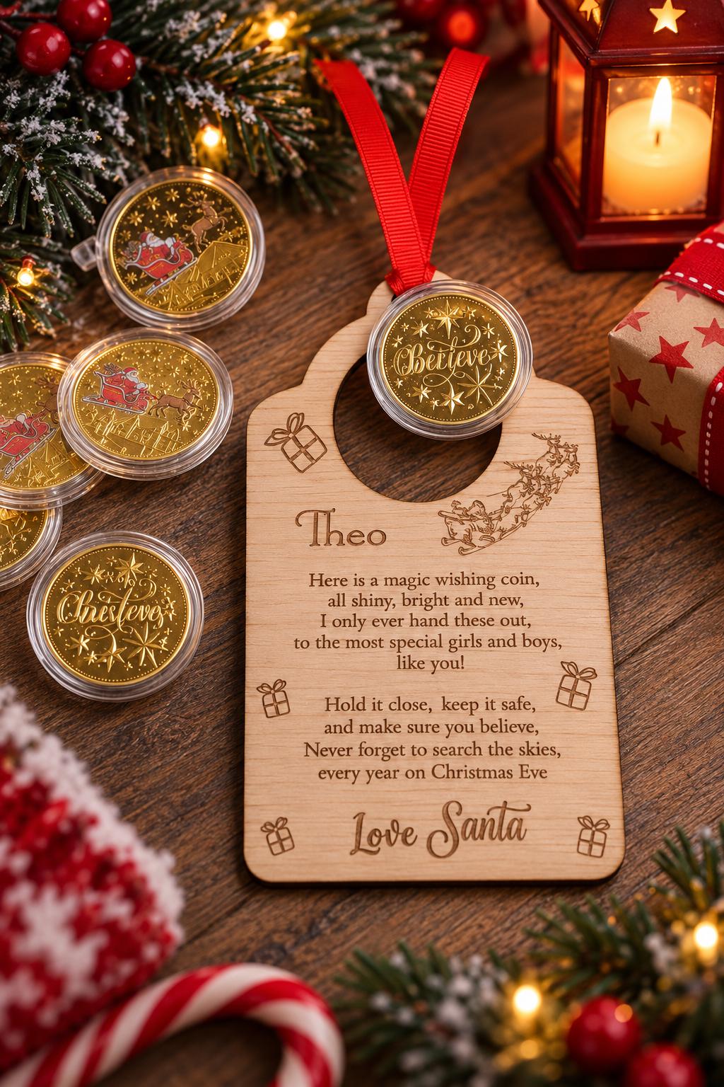 Santas Magic Coin - Personalised - great stocking filler - children's surprise - lost button - driving license - keepsake - first christmas