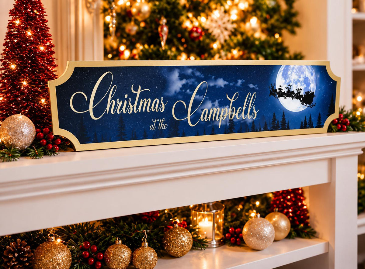 Personalised Christmas at the Family Name Sign - Christmas decor - Decoration - Plaque - Street sign - Railway - Xmas - Gift - Present