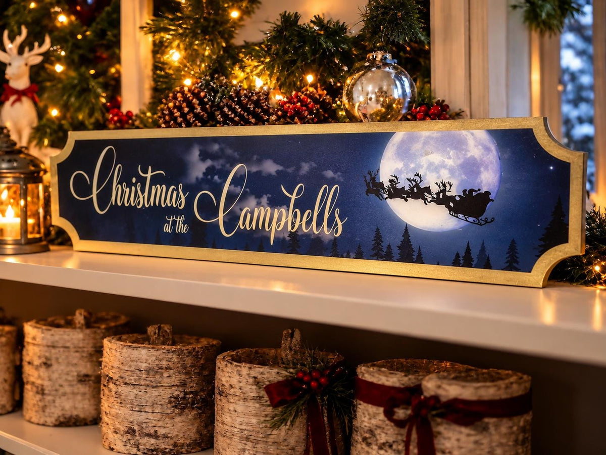 Personalised Christmas at the Family Name Sign - Christmas decor - Decoration - Plaque - Street sign - Railway - Xmas - Gift - Present